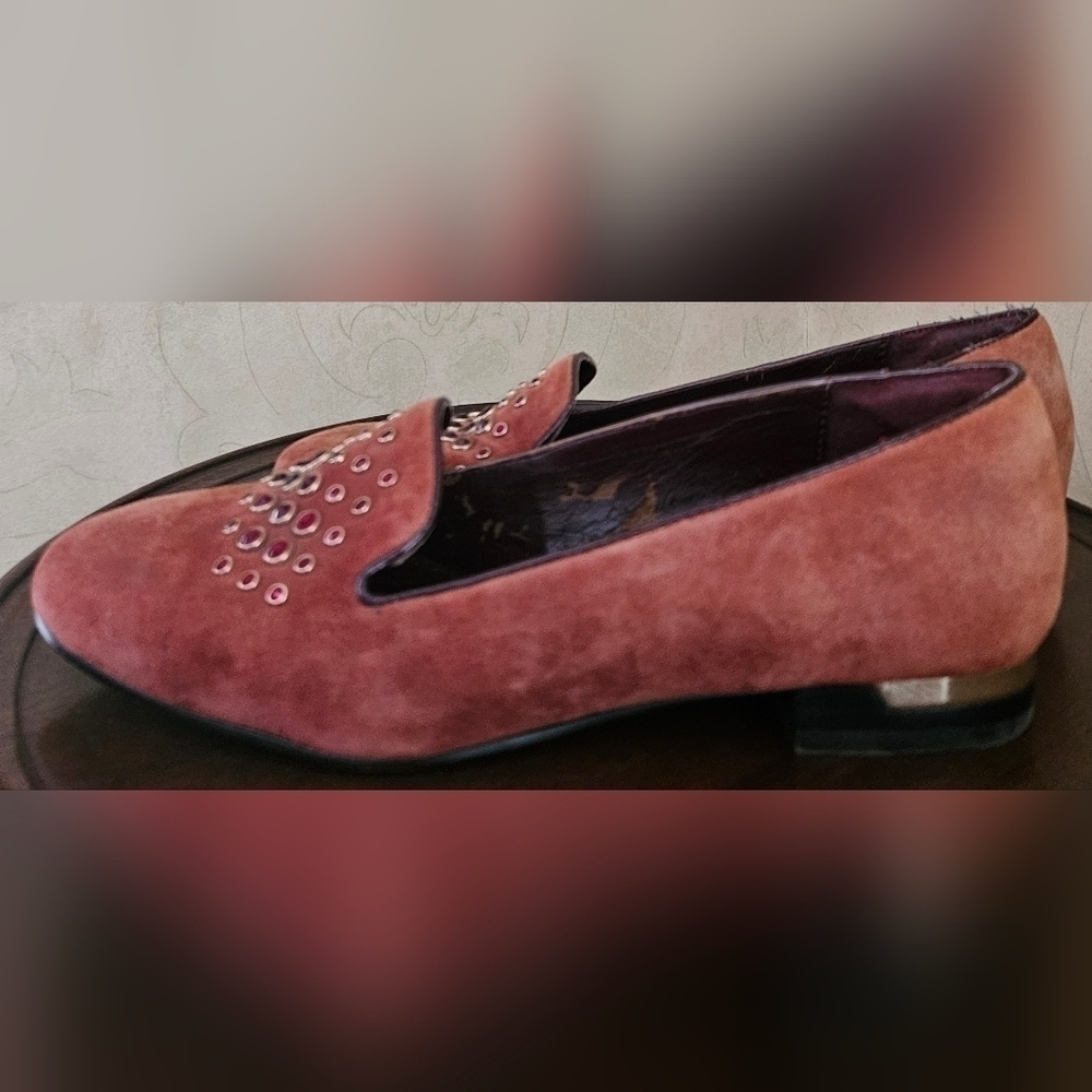 Isola Burgundy Genuine Suede Leather Red Stone Slip-on Flats Shoes-Size 6 - Picture 4 of 8